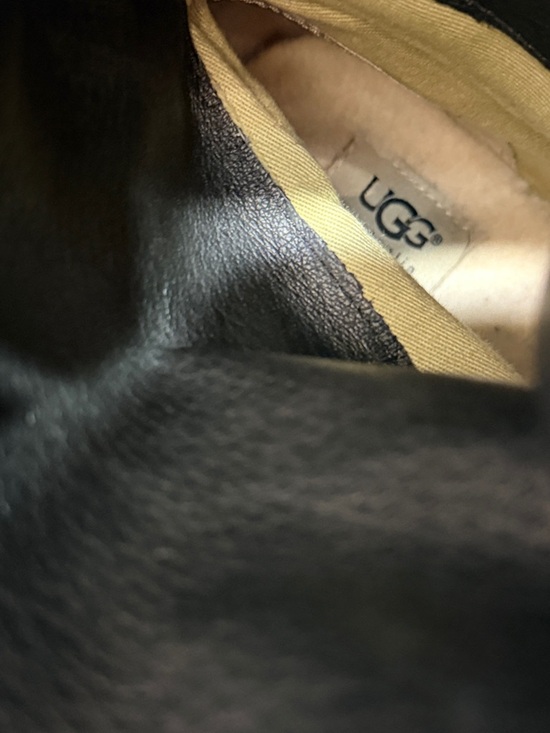 UGG Australia Black Leather Lace Back Mid Calf Boots Womens 8.5 Cozy Warm - Picture 15 of 15